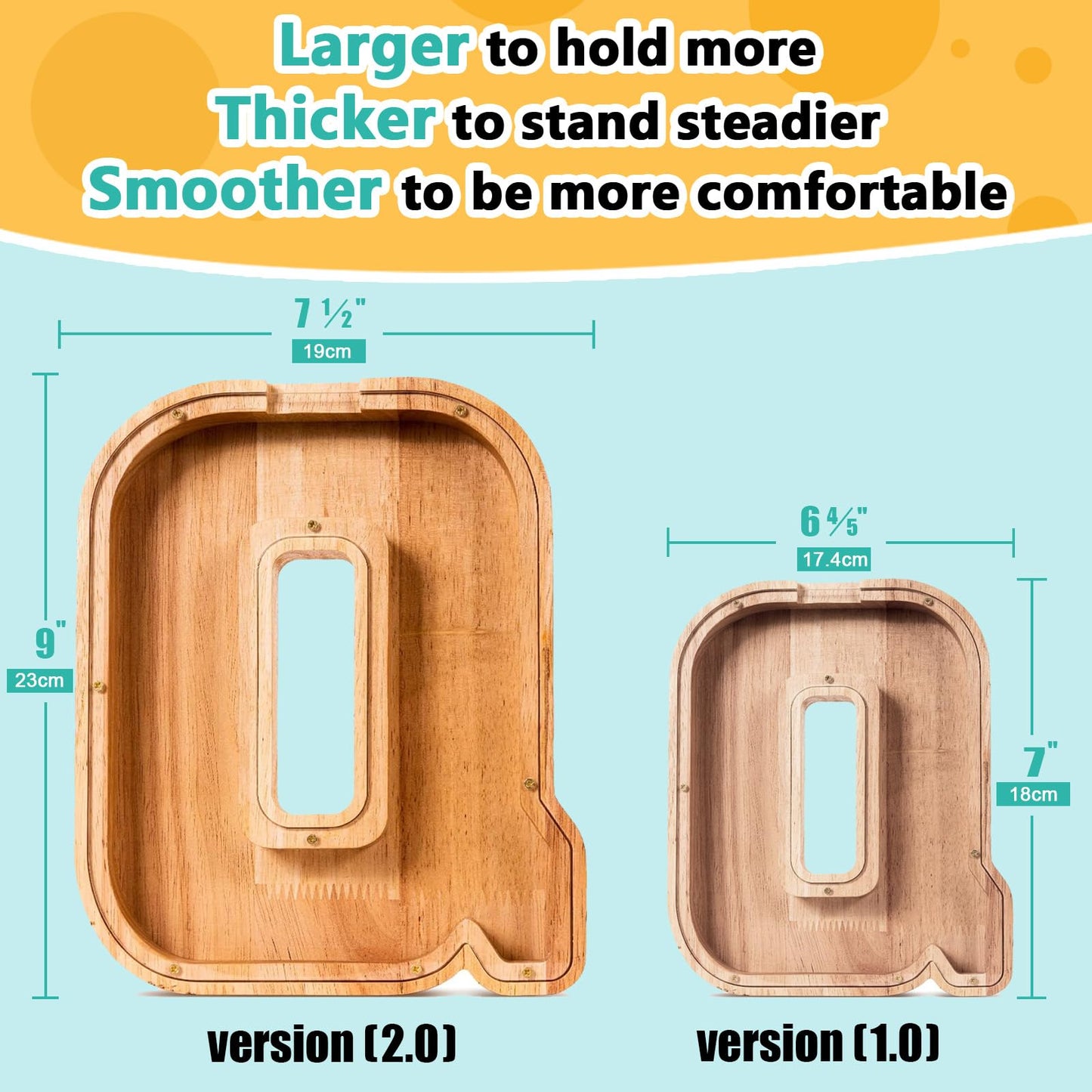 Summidate Wooden Letter Piggy Bank| Piggy Bank For Boys Girls Toddler| Alphabet Q Money Bank| Coin Bank Birthday Gift For Kids|2024 Graduation Money Box (Q)