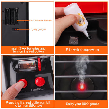 Kids Grill Playset with Apron Hat for Cooking Food Smoke Sound Light Outdoor Toy Pretend Play Set Kitchen Accessories BBQ Campin