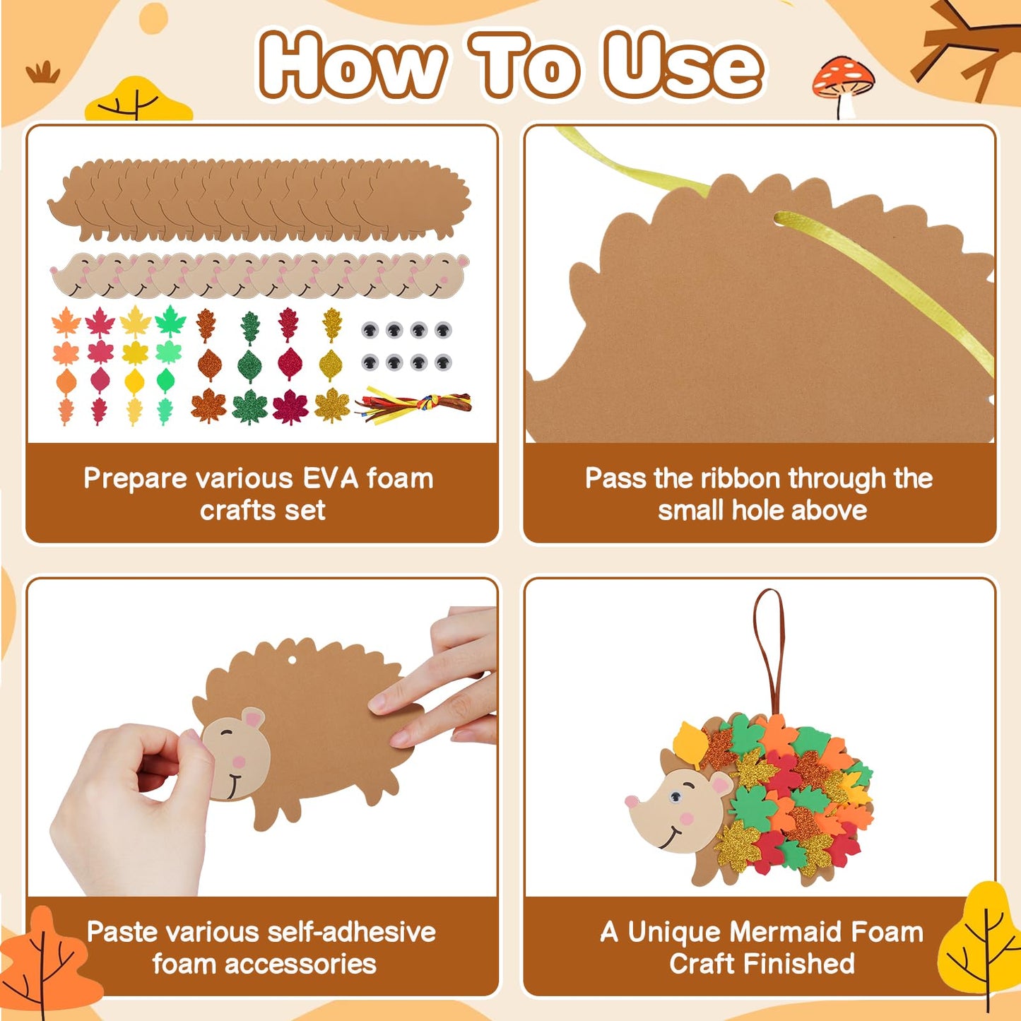 Fennoral 12 Pack Hedgehog Crafts For Kids Make You Hedgehog Foam Stickers Diy Autumn Art And Craft For Boys Girls Party Supply A