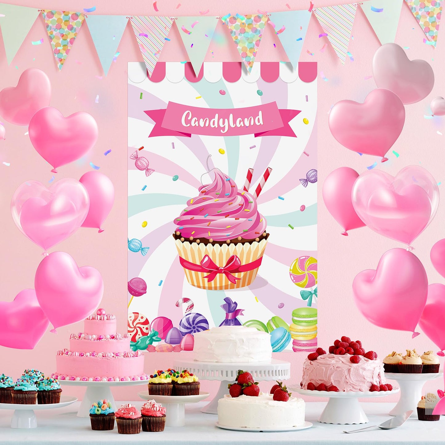 Pin The Cherry On The Cupcake Game For Kids Birthday Pin Game Girls Birthday Party Games Candy Land Party Decorations, Large Candyland Game Poster With 36 Cherry Stickers Candyland Party Favors