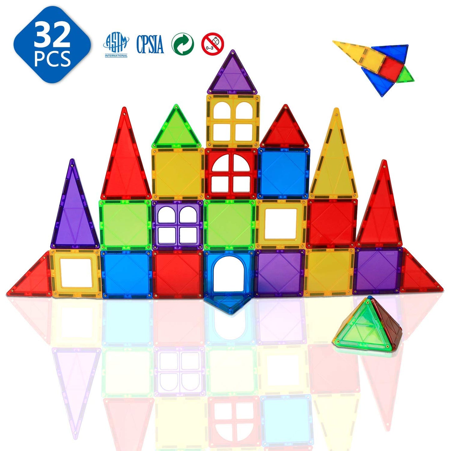MAGBLOCK Magnetic Blocks - Magnetic Tiles for Kids - 3D Magnetic Building Blocks for Toddlers Building Blocks with Clear Color E