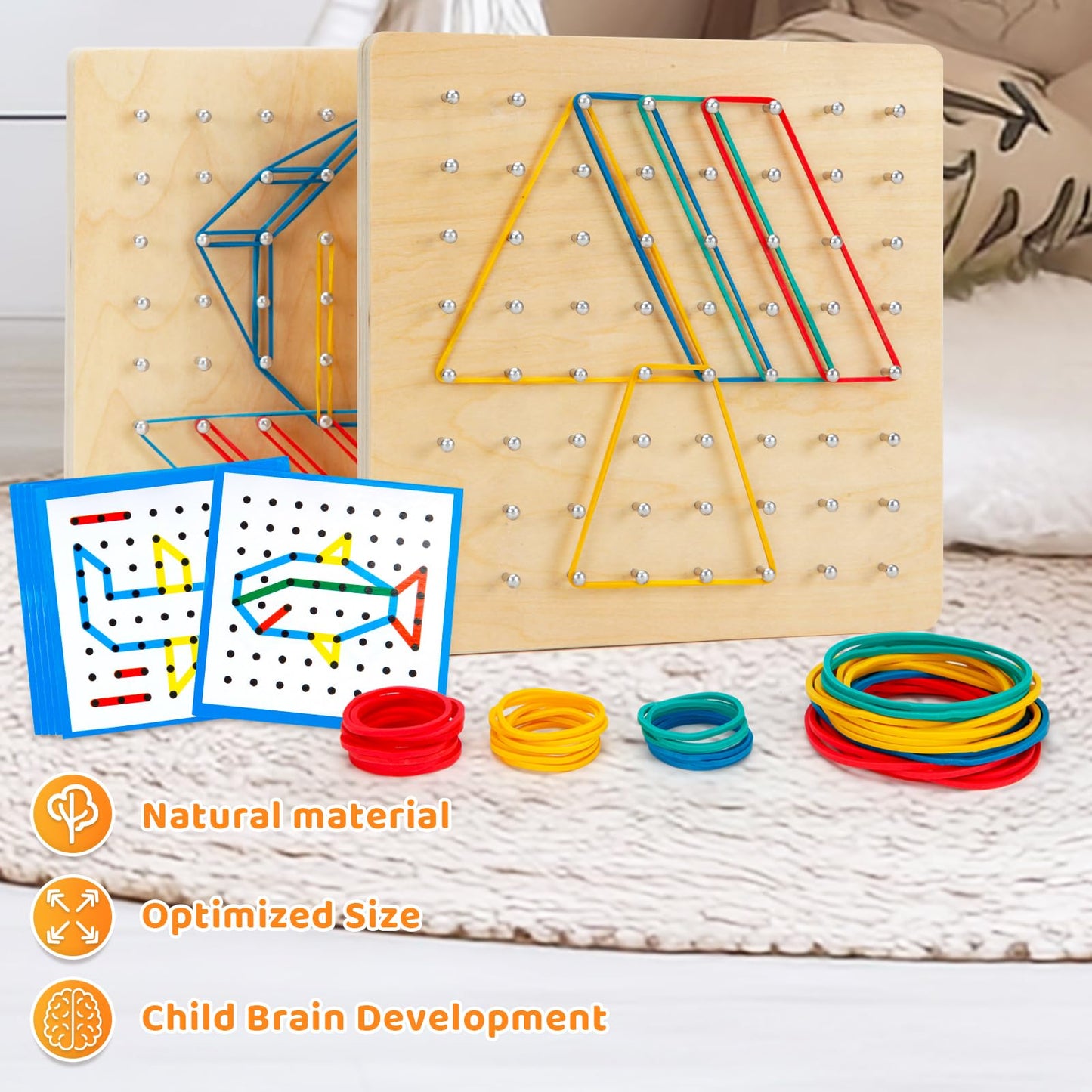 2Pack Wooden Geoboard,Montessori Toy,Graphical Mathematical Education Toy For Kids With Pattern Cards And Rubber Bands To Figure