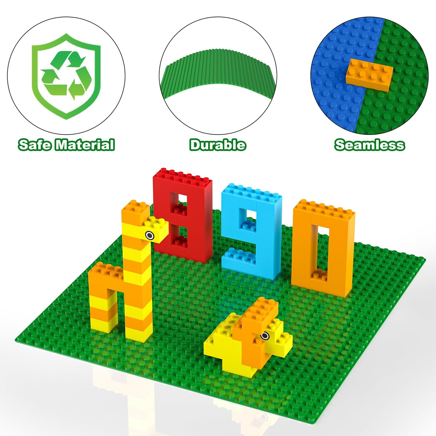 Pokiiulk Classic Baseplates Building Plates, 2 Pack 10'' X 10'' Building Bases Compatible With All Major Brands, Classic Green B