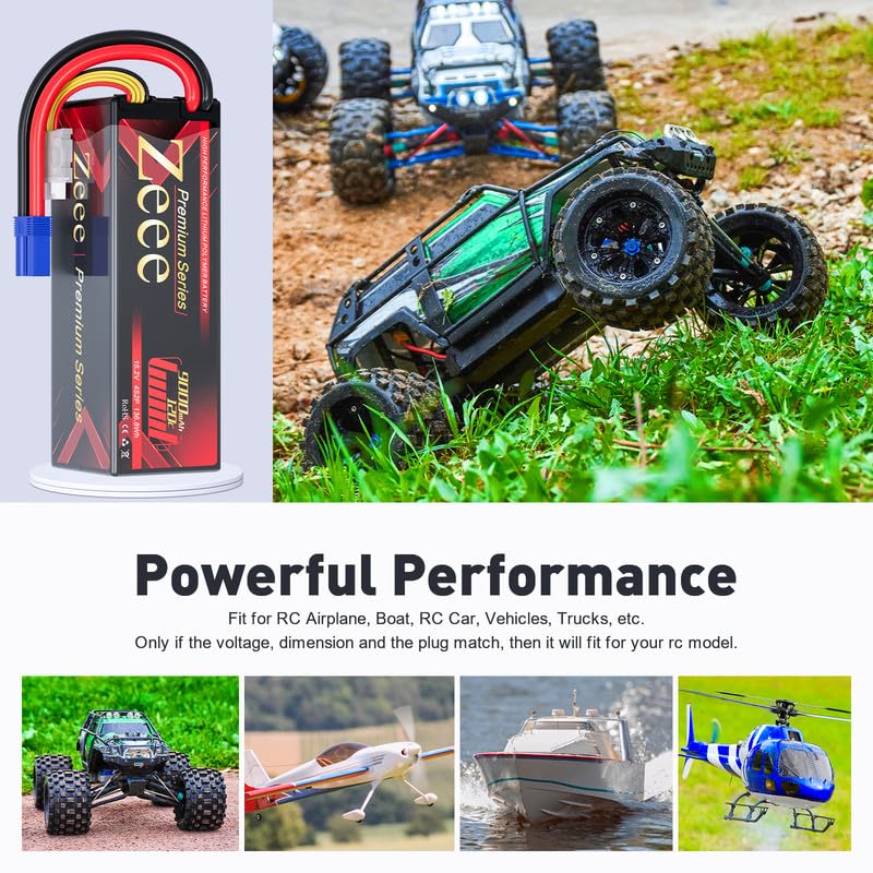 Zeee Premium Series 4S Lipo Battery 9000mAh 15.2V HV Lipo 120C Hard Case High Voltage Battery with EC5 Connector for RC Car RC T