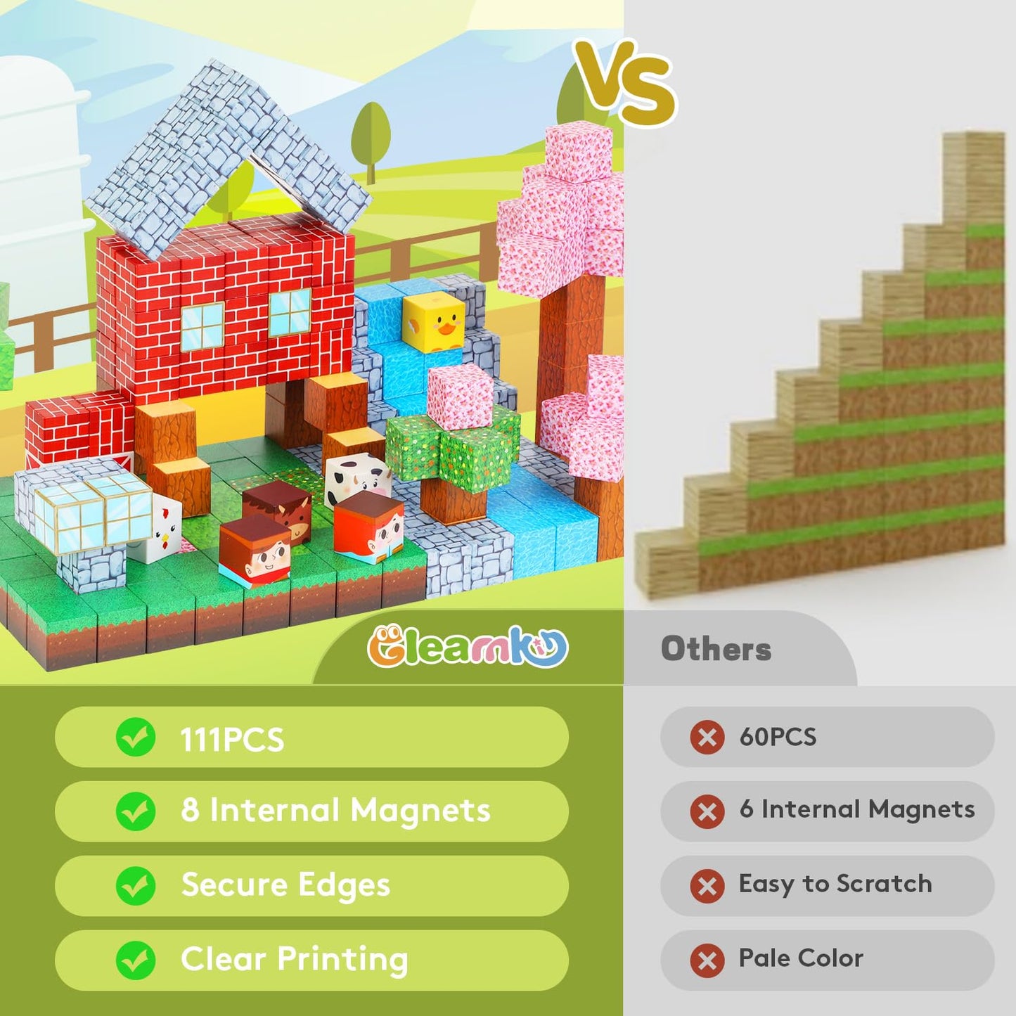 Magnetic Block Set - 111-Piece Magnetic Building Blocks - Ranch Mine Craft Magnetic Blocks Set, Magnetic Blocks For Kids Ages 4,