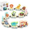 LovesTown Magnetic Train Set for Toddlers Montessori Learning Toys Magnet Cars with Animals