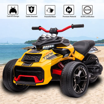 LUIBAS 24V Kids Ride On Motorcycle ATV, Electric Toy with Bluetooth, MP3, LED Lights, Yellow
