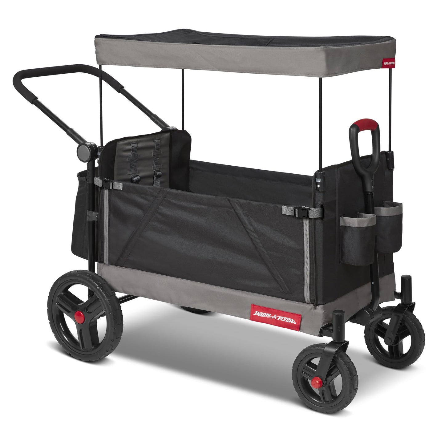 Radio Flyer Collapsible Folding Push And Pull Stroller Kids Wagon With Protective Canopy Cover And Travel Case For Ages 1 And Up, Black
