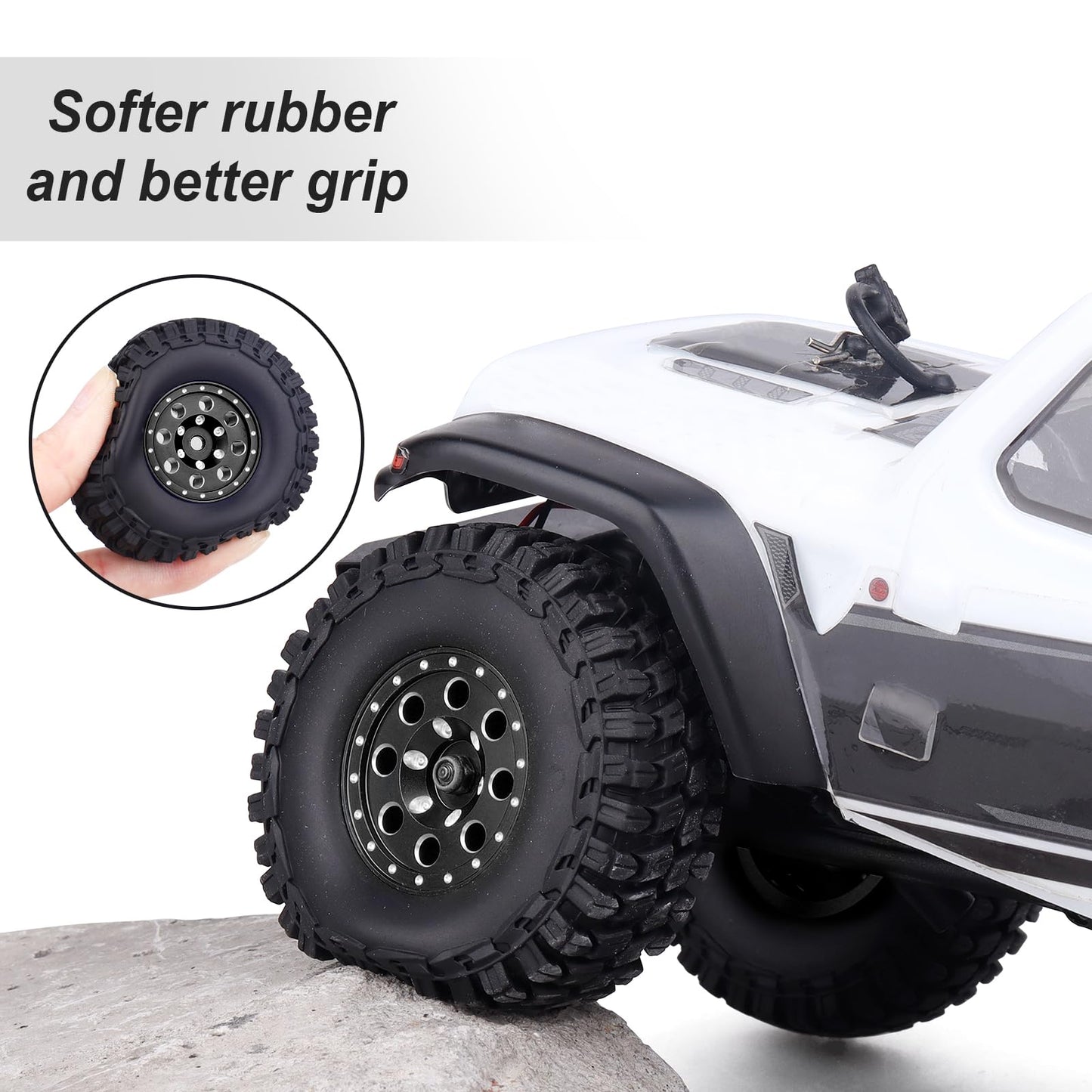 Hobbypark 1.0 Beadlock Wheels And Tires Metal Micro Crawler Tires W/Wheel Spacers Offset For 1/24 Rc Crawler Car Axial Scx24 Axi