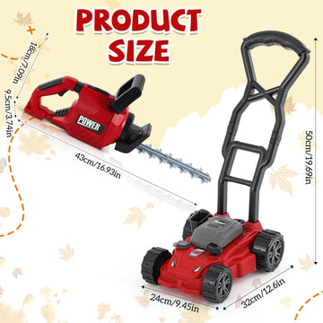 Arrowbash 2 Pcs Toy Gardening Tool Set for Kids Toy Hedge Trimmer Push Lawn Mower Battery Powered Gardening Tool Set with Lights and Sounds Gift for Boys Girls