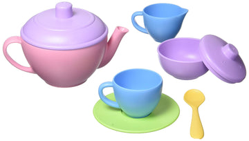 Green Toys Tea Set, Pink CB - 17 Piece Pretend Play, Motor Skills, Language & Communication Kids Role Play Toy. No BPA, phthalat