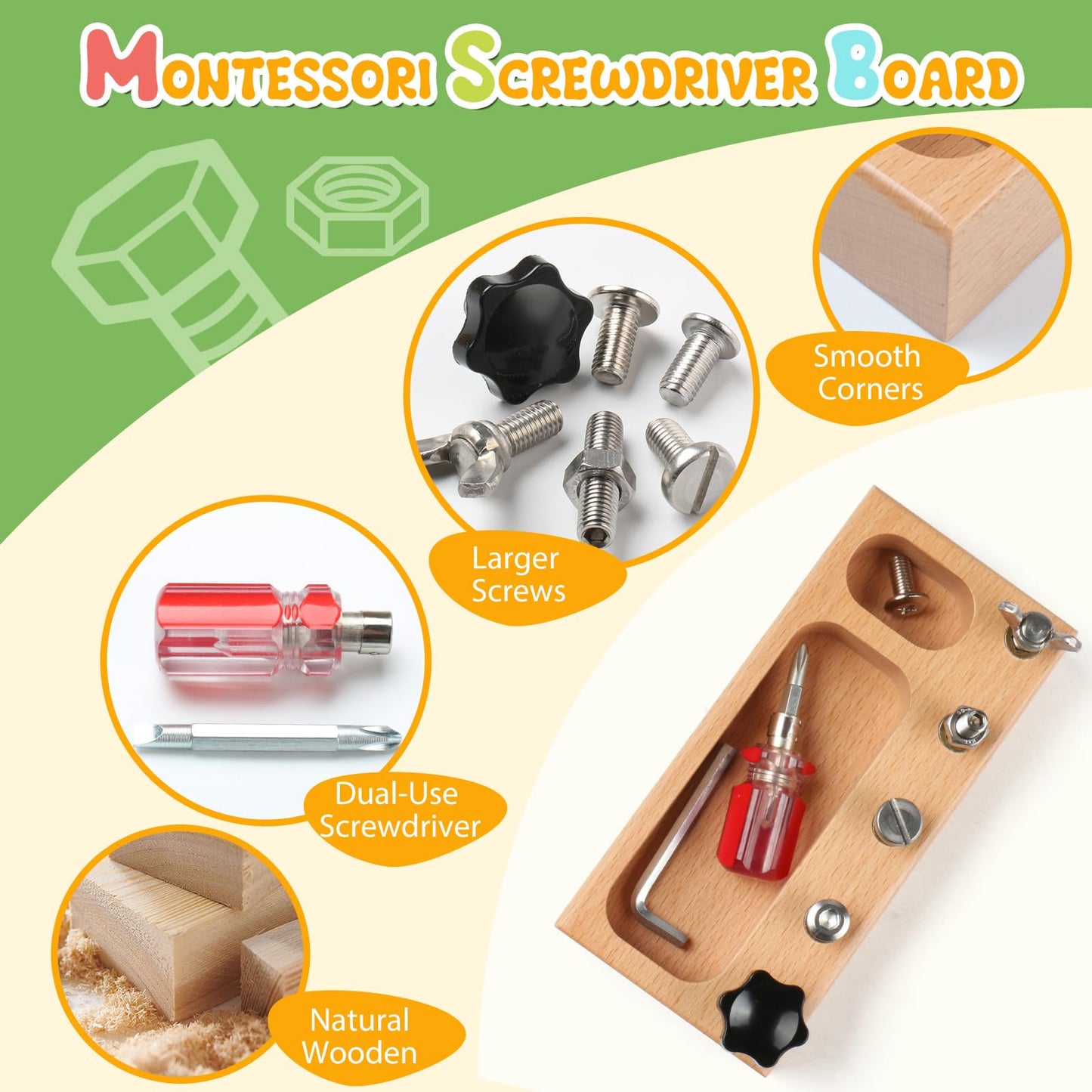 MEROCO Montessori Toddler Screwdriver Toy Set, Montessori Toys for 3+ Year Old Play Real Kids Tools Set for Boys Age 3, Fine Mot