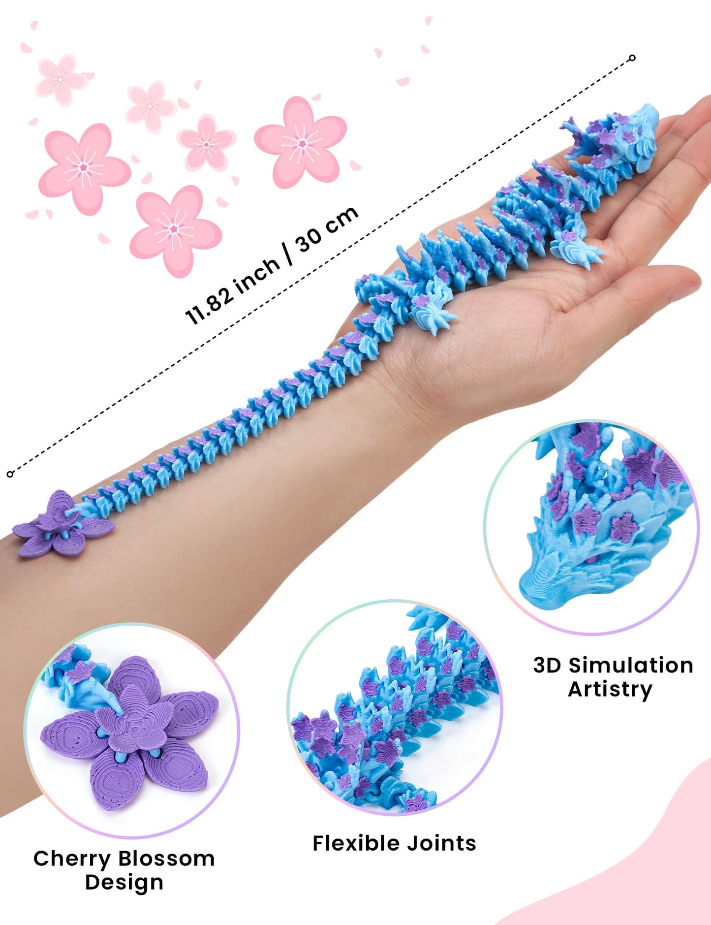 zhancydeal 3D Printed Cherry Blossom Crystal Dragons (Purple Blue)