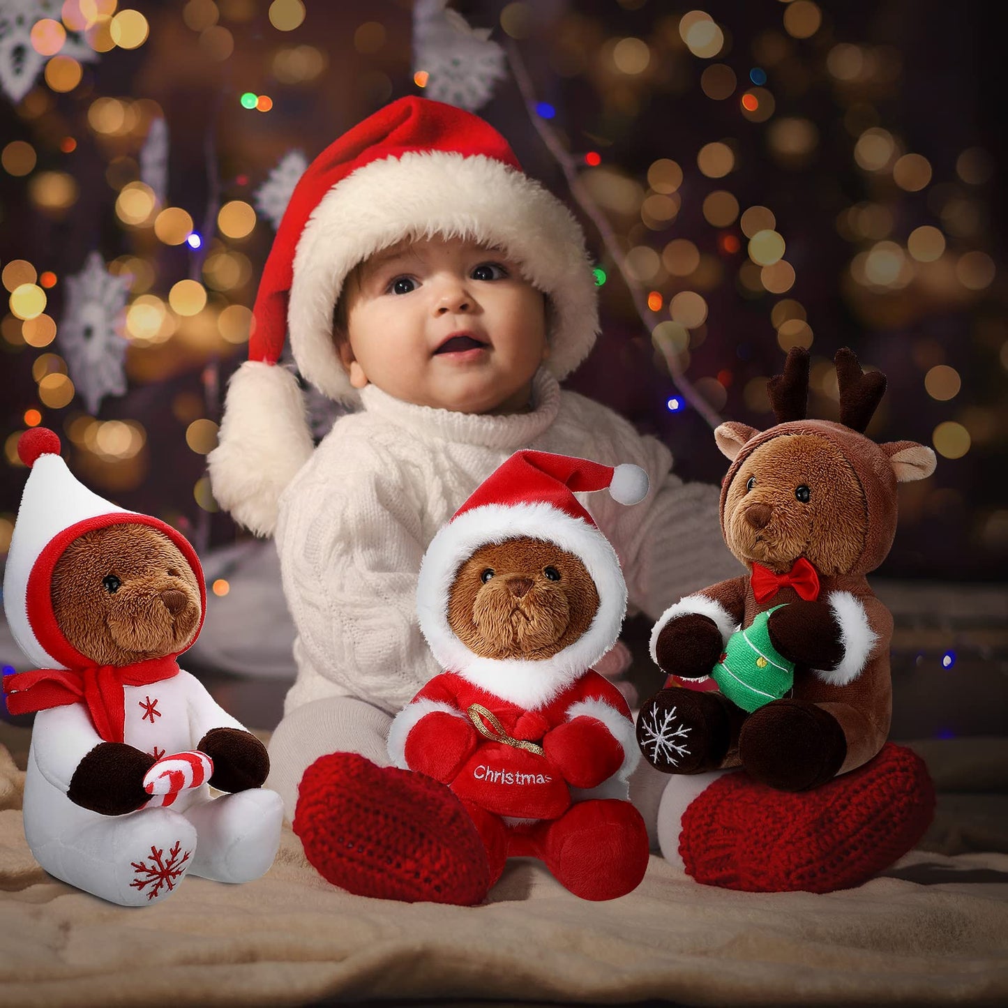 Hydren 3 Pieces Christmas Bear Stuffed Animals Dressed As Elk Snowman Santa Christmas Cute Bear Plush Set 7 Inch Soft Plush Bear