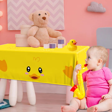 Dydamud Rubber Ducky Birthday Tablecloths, Duck Baby Shower Decorations 40Pcs Cute Yellow Duckie Table Cover For Waddle It Be Ge