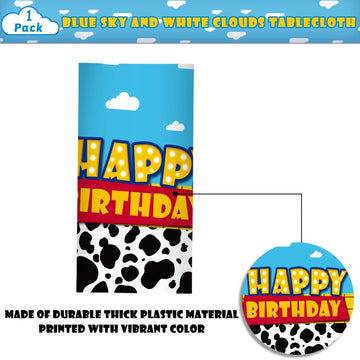 1 Pack Cartoon Story Birthday Party Supplies Cow Pattern Printed Table Cover Blue Sky And White Cloud Tablecloths Cow Birthday P