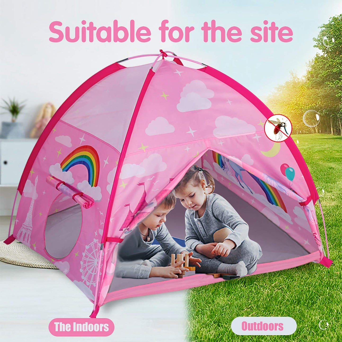 Mountrhino Kids Play Tent 48”X48”X42” Pink Unicorn Princess Playhouse Tent For Kids Indoor Outdoor Children Dome Tent For Girls Boys Camping Playground Perfect Kid’S Gift