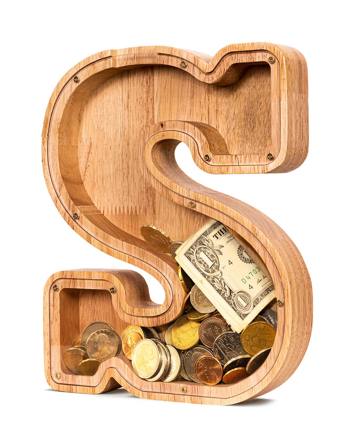Summidate Wooden Letter Piggy Bank| Piggy Bank For Boys Girls Toddler| Alphabet S Money Bank| Coin Bank Birthday Gift For Kids|2024 Graduation Money Box (S)