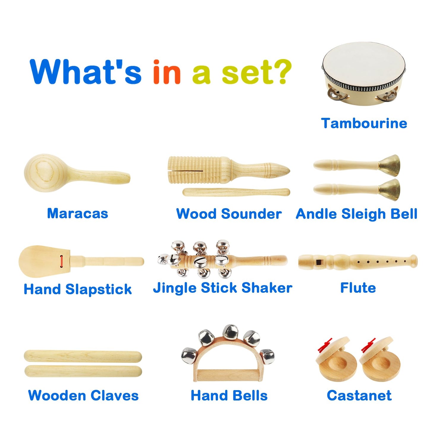 Chriffer Kids Musical Instruments Toys, Percussion Instruments Set With Storage Bag, Preschool Educational Music Toys For Boys Girls, Natural Eco-Friendly Wooden Music Set (10Pcs)