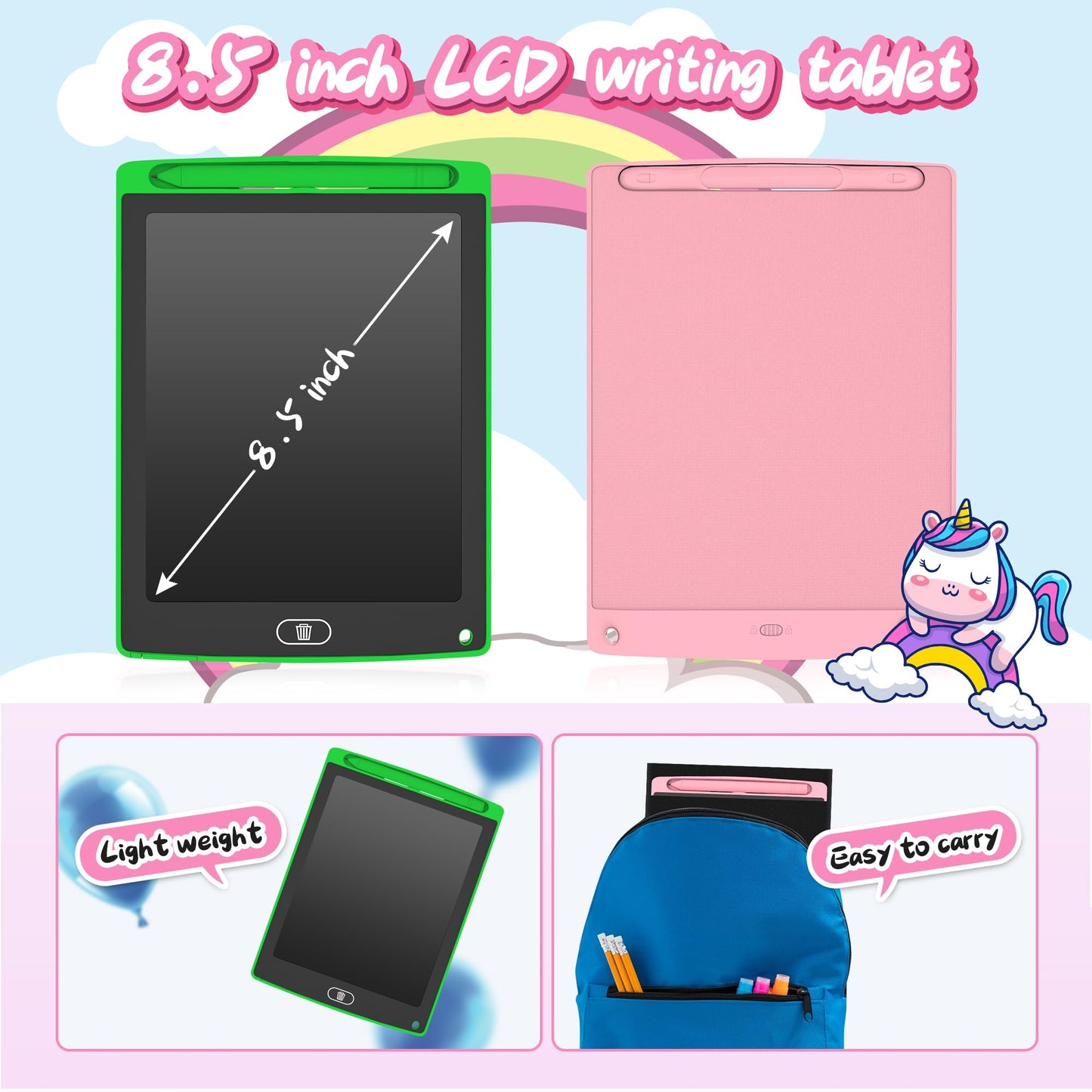 Leyaoyao 2 Pack Lcd Writing Tablet 8.5Inch With 2 Bag - Colorful Toddler Doodle Board Drawing Tablet, Learning Educational Drawi