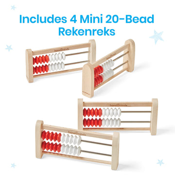 hand2mind 20-Bead Wooden Rekenrek Abacus Set of 4, Math Manipulatives for Kids, 6"x1"x3", Learn Counting and Numbers