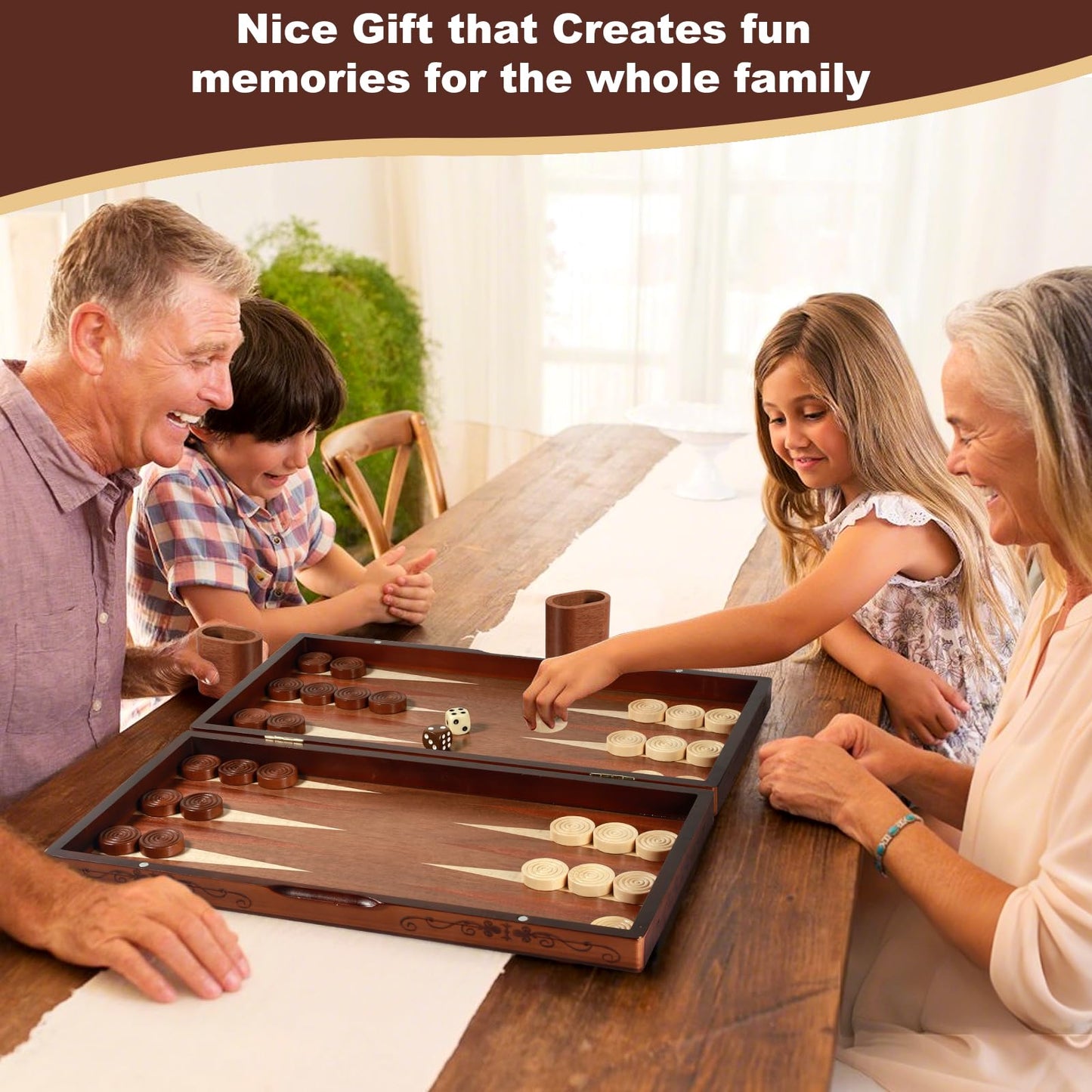 Handcrafted Wooden Backgn Set - 16x15.3inch Oversized Pieces Intricate Carvings enhanced Travel Game Board for mature-themeds & Kids (Star)