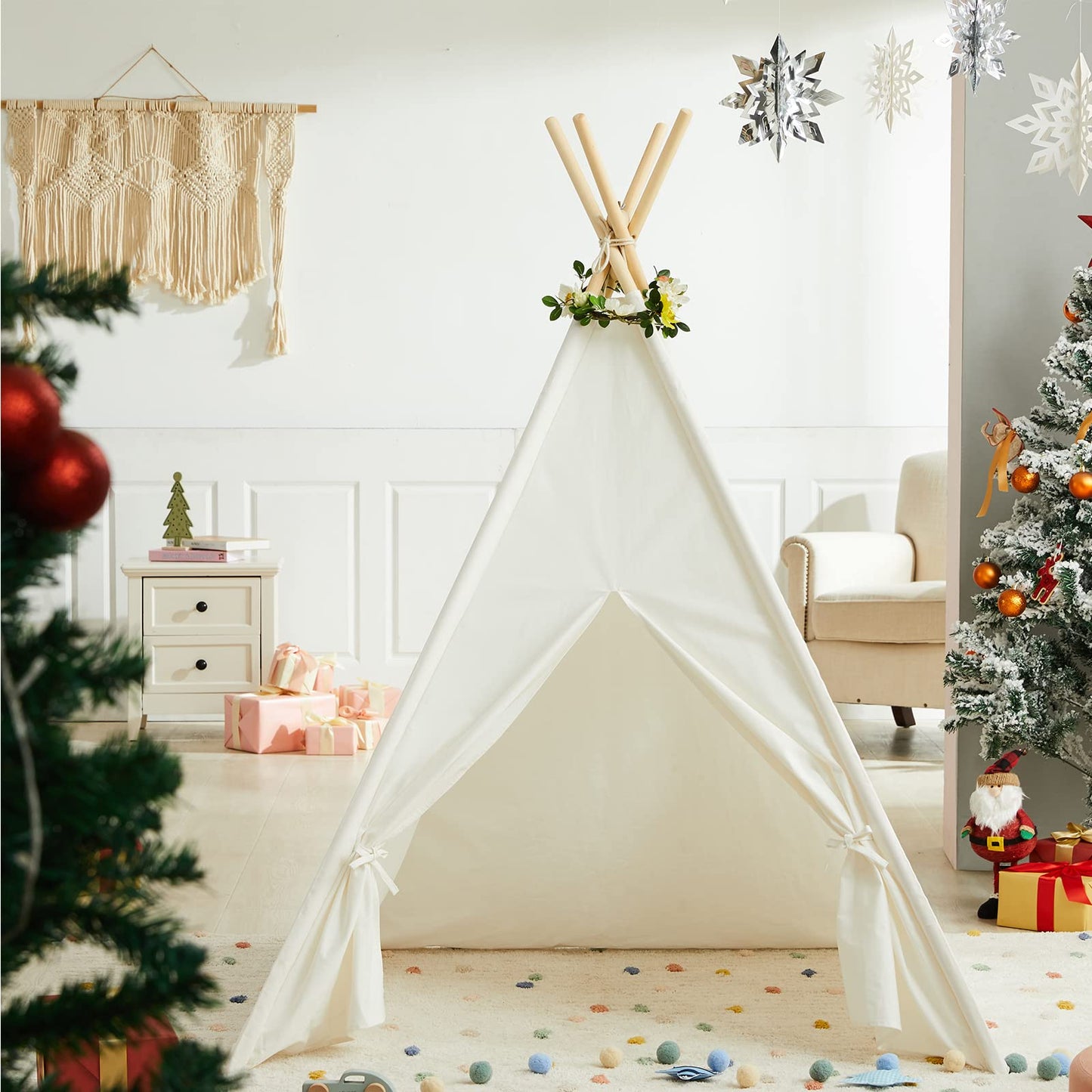 Asweets Kids Teepee Tent - Children Play Indoor Outdoor Cotton Tent For Girls And Boys (Pure White)