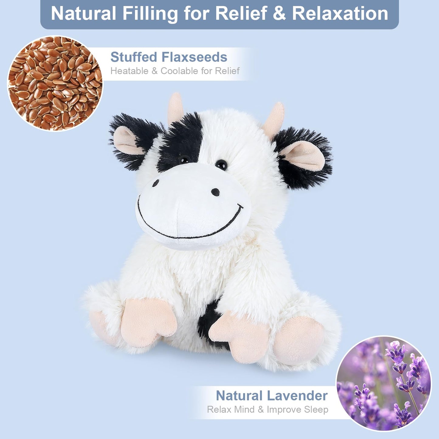 Suzzipals Heatable & Coolable Cow Stuffed Animal, Heated Stuffed Animals Heating Pad For Soothing & Relaxation, Lavender Scent C