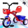 Tricycle For Toddlers 1-3 3-5 Year Olds, Spider Toddler Bike Baby Balance Bike With Colorful Lighting Wheels & Large Basket, Bir