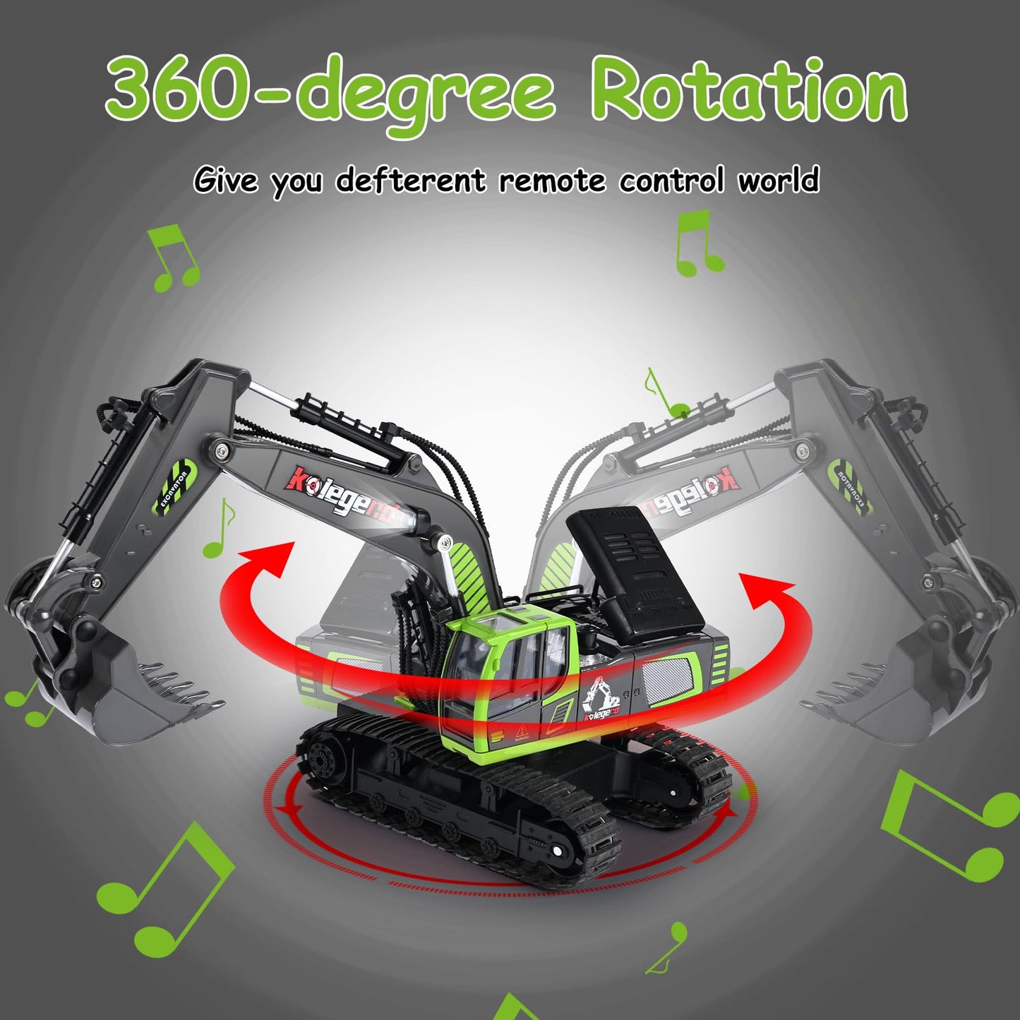kolegend Remote Control Excavator Toy 16 Inch, 11 Channel RC Construction Vehicles Hydraulic Haulers Digger Toys Gift for 6 7 8