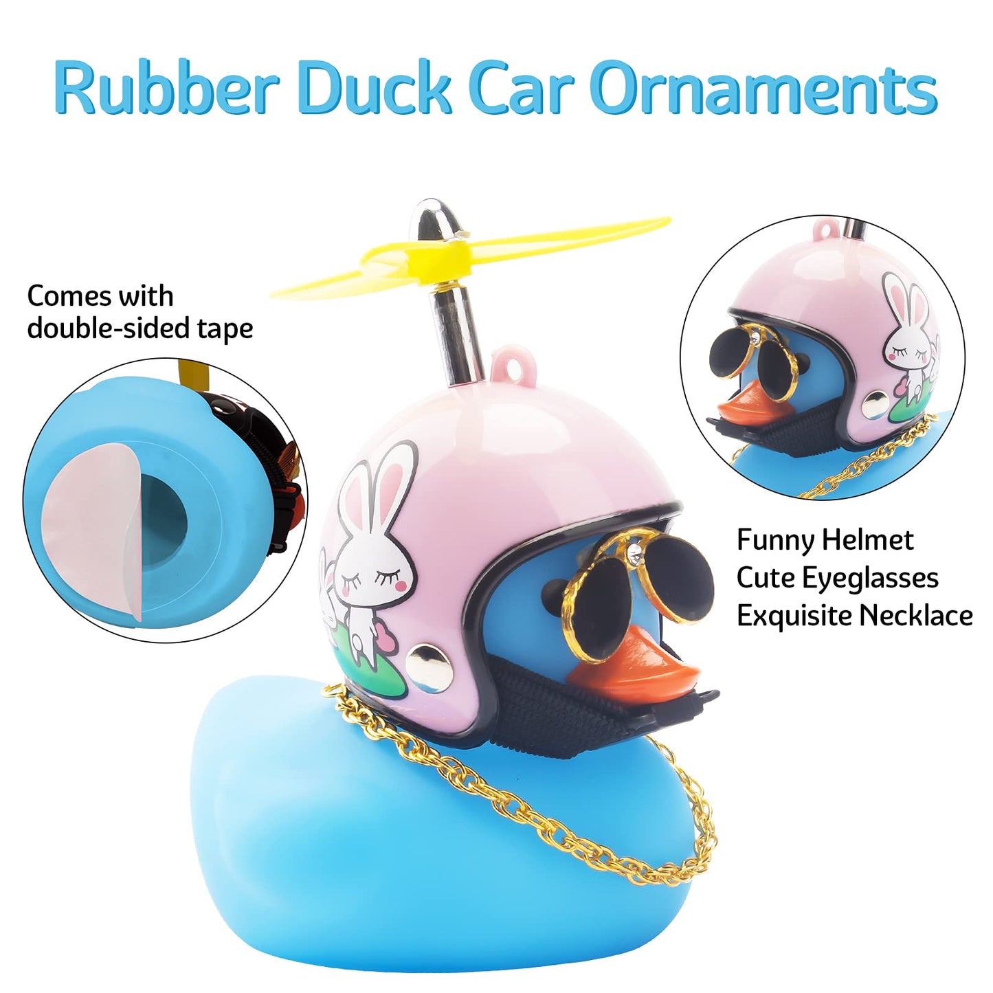 Wonuu Rubber Duck Toy Car Decoration - Blue Duck Car Dashboard Decoration With Cool Glasses And Propeller Helmet