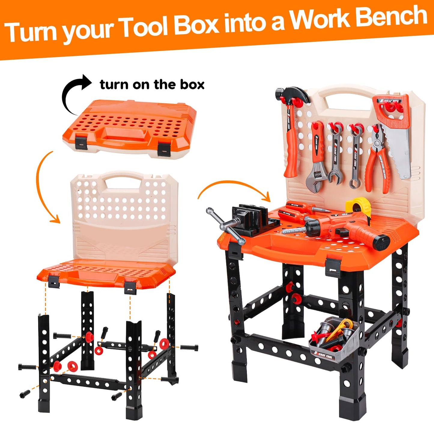 Toddler Tools Workbench Pretend Play Toys for Kids 3 4 5+Year Old with Realistic Electric Drill Boys Girls Age 2-4 Tool Set Lear