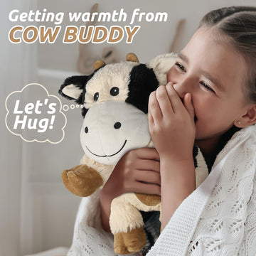 Cuckool Warmable Cow Stuffed Animals, Microwavable Stuffed Animals Heating Pad For Cramps, Pain Stress Relief, Heatable & Coolab