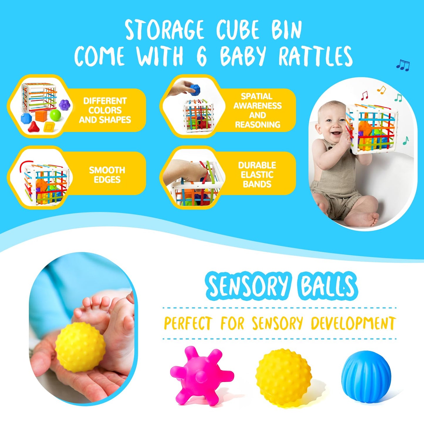 Montessori Toys For Babies 0-3-6-12 Months, 6 In 1 Baby Toys 4 5 6 7 8 9 Month Old, Baby Blocks Stacking Toys, Infant Baby Sensory Development Learning Toys Gifts For 1 2 3 Year Old Boys Girls