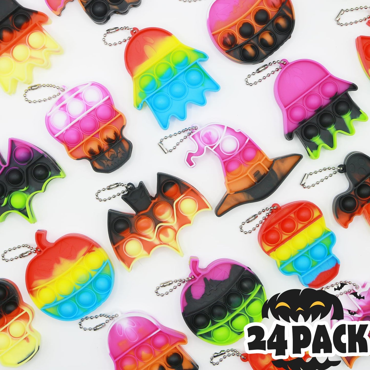 Vodedrge Halloween Party Favors For Kids, Halloween Toys Bulk With Keychain, 24 Pack Mini Pop Bubbles, Stress Toys, Stress Relie