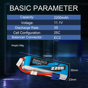 Gens ace 3S Lipo Battery 2200mAh 11.1V 25C Lipo Battery with EC3 Plug for RC Drone RC Airplane RC Drone RC Helicopter FPV