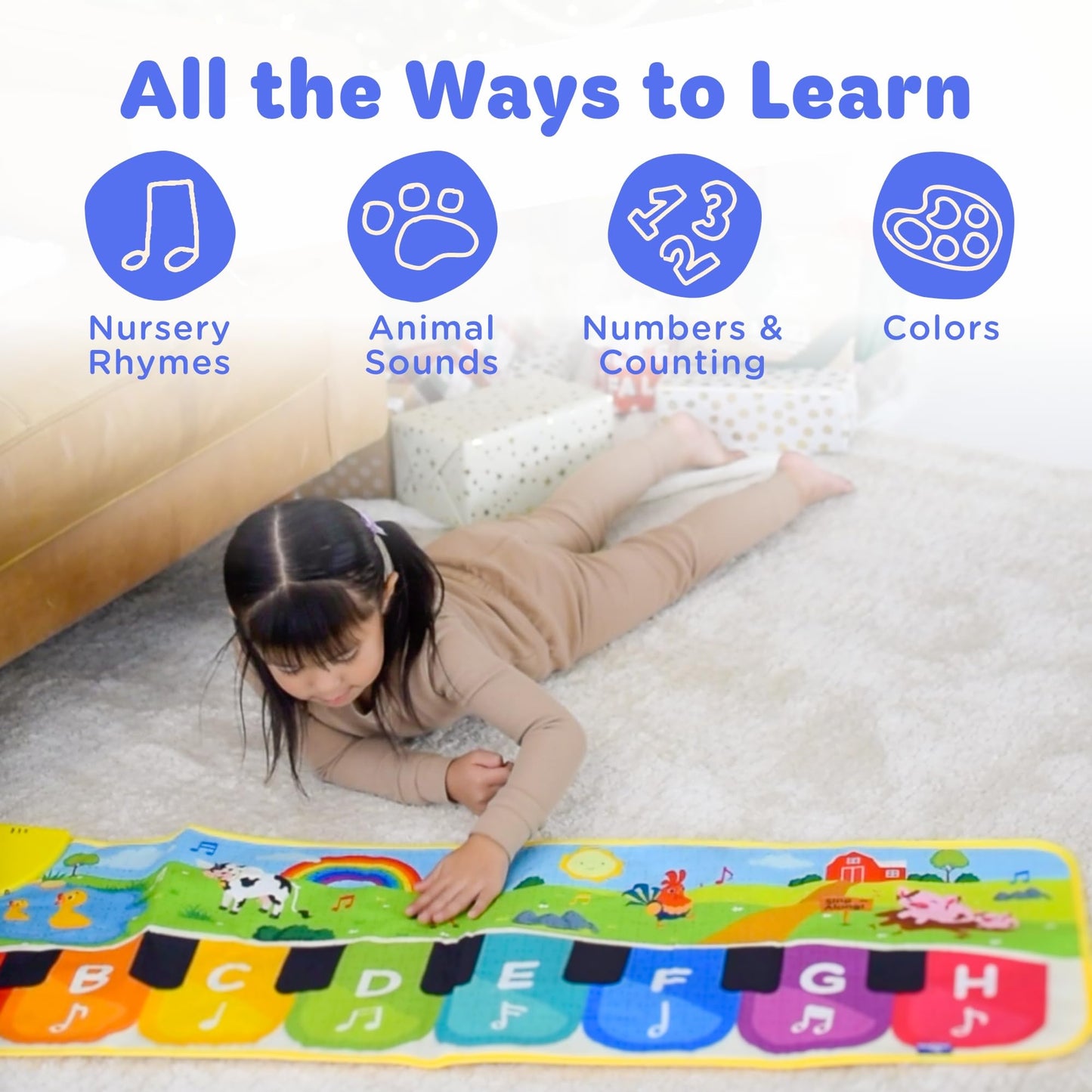 Move2Play, Double Sided Piano Mat | 50+ Sounds & Songs | 1, 2, 3, 4+ Year Old Gift & Birthday Present | Baby, Toddler, Boy, & Girl Age 12, 18, 24+ Month Old