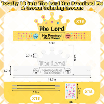 Realspring 18 Sets The Lord Has Promised Me a Crown Craft Kit with Gems Stickers Elastic Cords DIY Color Your Own Crown Crafts C