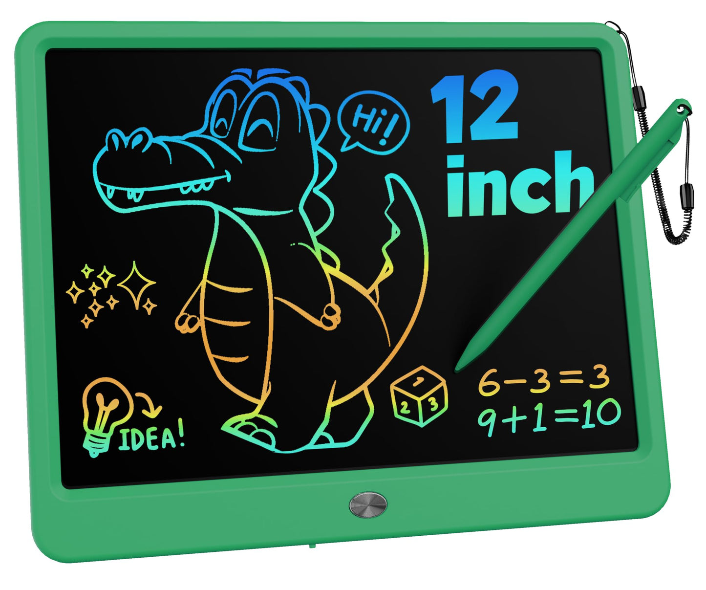 Kokodi 12 Inch Lcd Writing Tablet With Anti-Lost Stylus Erasable Doodle Board Colorful Toddler Drawing Pad Car Travel School Games Toys For 3 4 5 6 7 8 Kids Birthday Gift For Girls Boys Adults Green