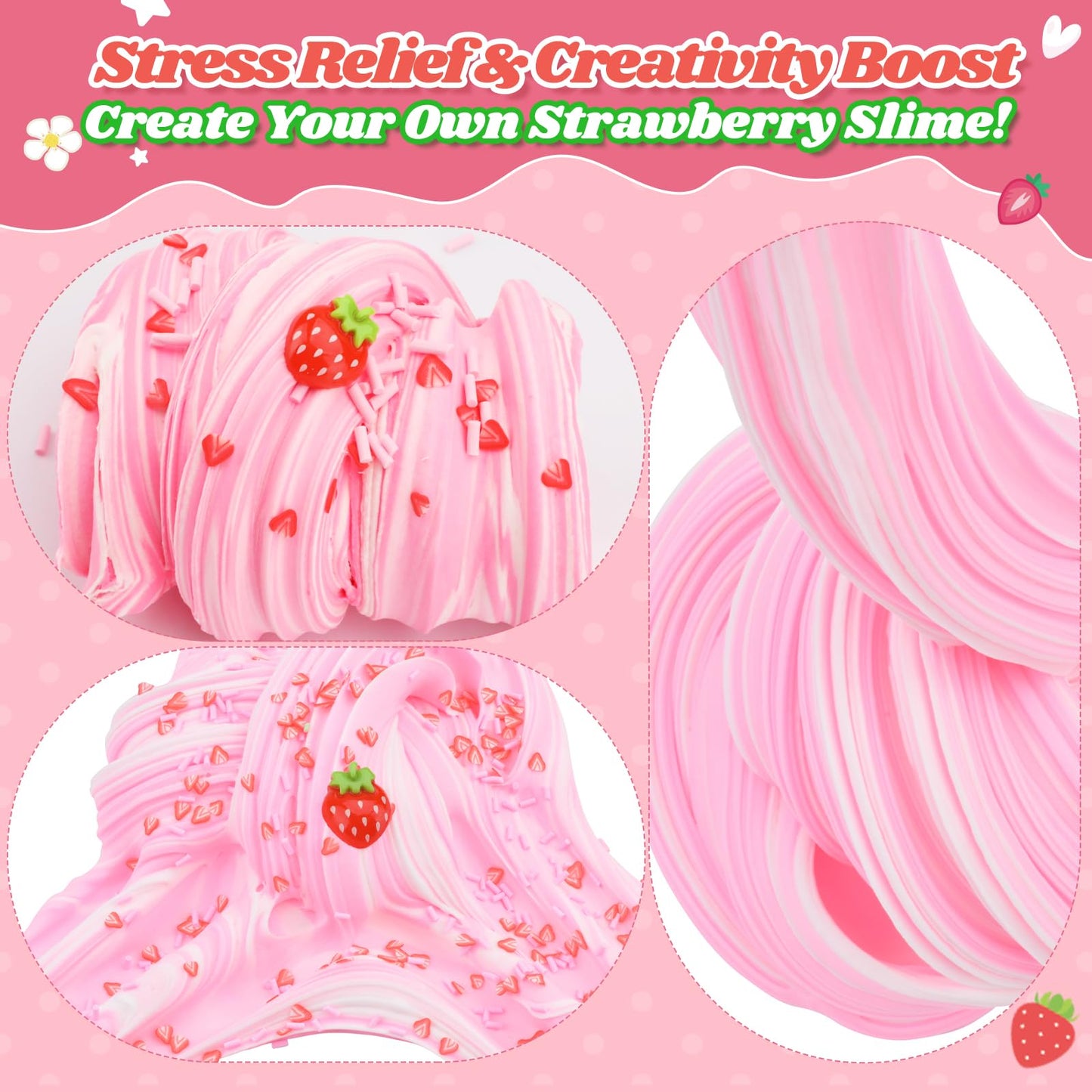 Strawberry Butter Slime Scented Slime Kit Kids Toys for Ages 5-7 8-13 Girls Boys Squishy Sensory Toy Teen Girl Birthday Gifts Cute Stuff Party Favors Stocking Stuffers for 4 6 9 10 11 12 Year Old