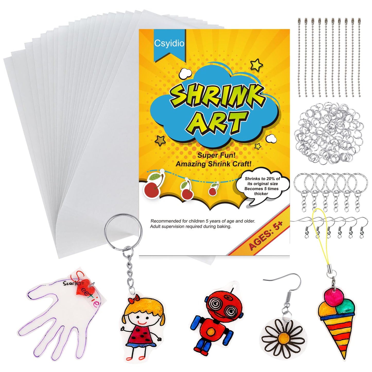 Csyidio 175 Pieces Shrink Plastic Sheet Kit Includes 25 Pieces Shrink Plastic Sheets and 150 Pieces Accessories for Making Key C
