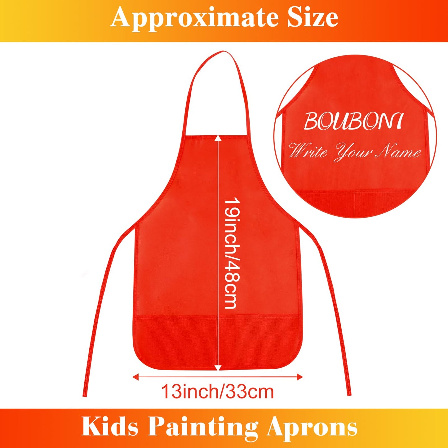 BOUBONI 24 Pieces Red Kids Painting Aprons Kids Art Aprons with 2 Roomy Pockets Kids Aprons for Art Painting Activity Kitchen Cr