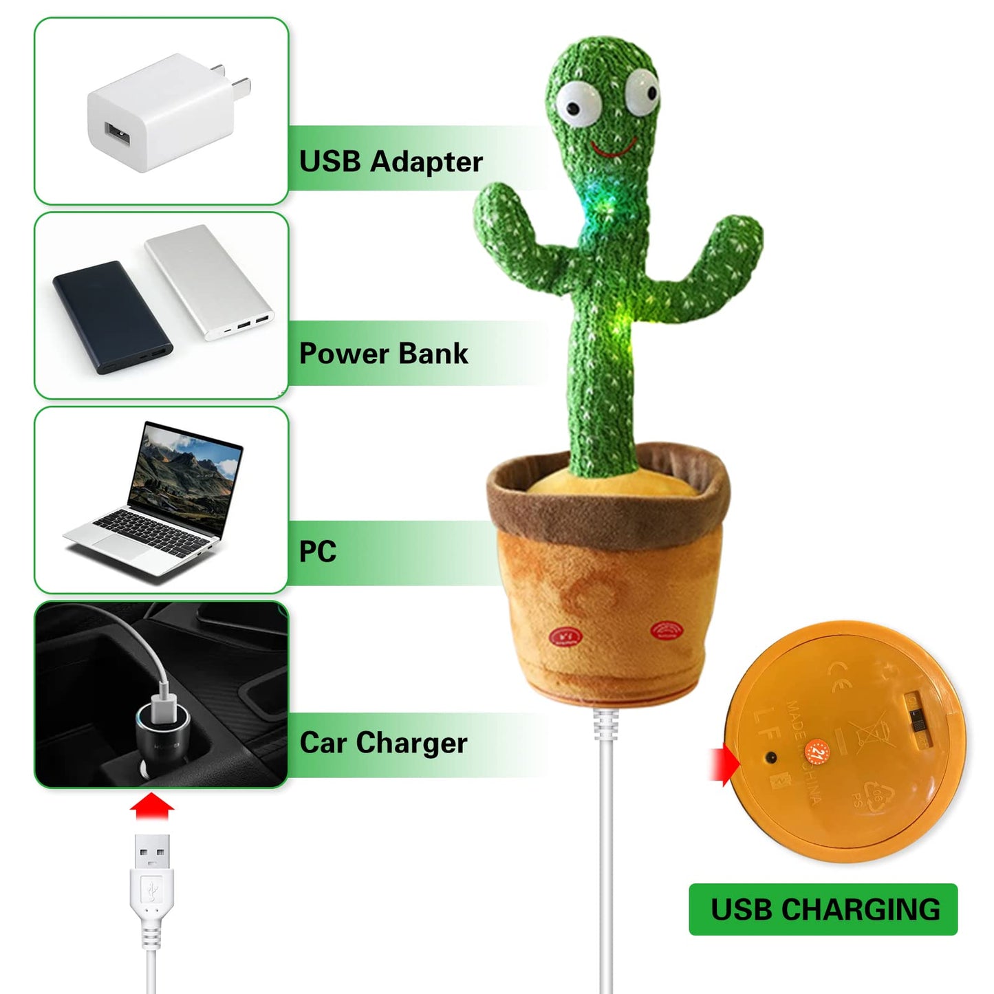 Bighaki808 Talking Cactus Toy, Dancing Cactus Repeats What You Say Electronic Dancing Cactus With Lighting Recording Mimicking C