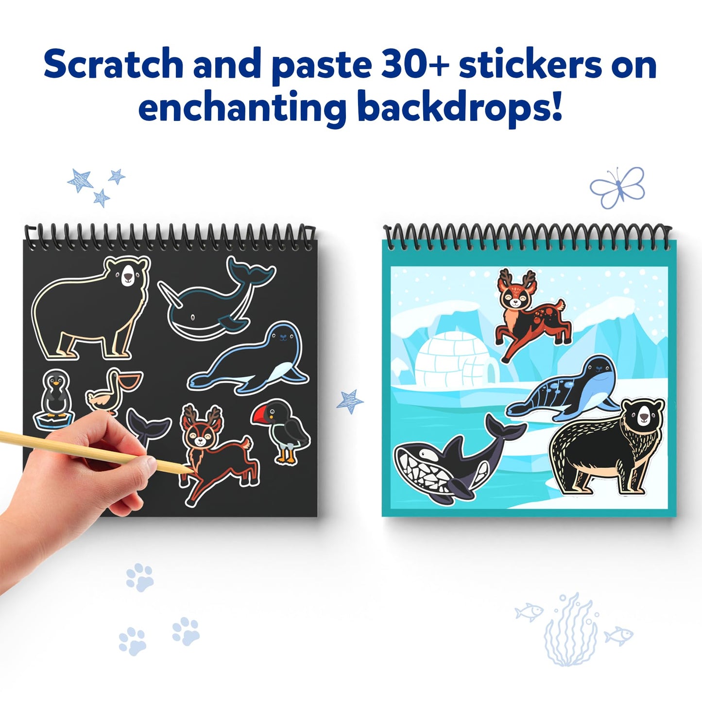 Skillmatics Scratch Art Book For Kids - Animals, Craft Kits & Supplies, 30+ Scratch Stickers, Travel Toys, Diy Kit, Gifts For Boys & Girls Ages 3, 4, 5, 6, 7, 8