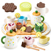 WHOHOLL Wooden Tea Party Set for Little Girls Play Food, Toddler Girl Toys Play Kitchen Accessories with Teapot Tea Cup Dessert