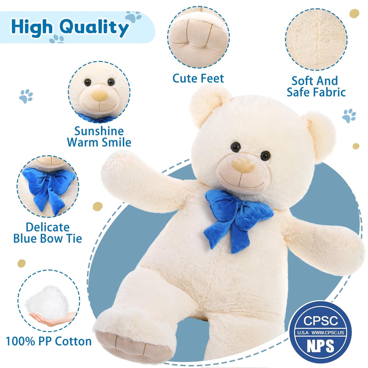 Morismos Big Teddy Bear 4 Ft Stuffed Animal, 47In Stuffed Bear Baby Shower Life Size Giant Teddy For Mother,Kids,Girlfriend,Wife