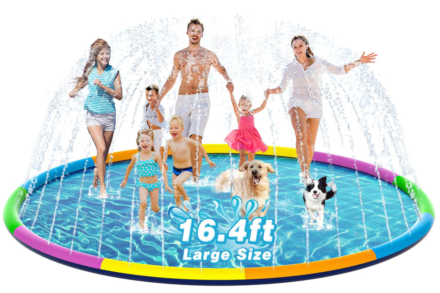 Epn Splash Pad, 16.4Ft Size Extra Large Sprinkler Play Mat For Dogs & Kids, Thicker Pool Summer Outdoor Water Toys Fountain Pad