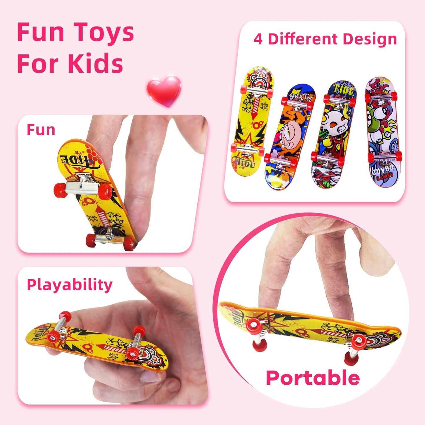 28 Pack Prefilled Valentines Cards For Kids Finger Skateboards Classroom Exchange Gifts For Student, Valentines Finger Sports Fo