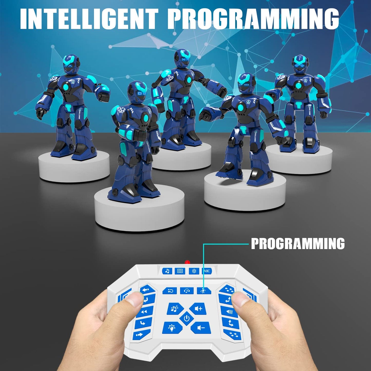 STEMTRON Robot Toys for Kids, Programmable Remote Control Robot with Gesture Sensing, Voice Control & LED Face, 15 3/4'' (Blue)