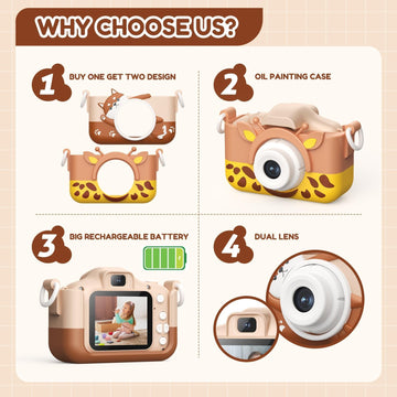 Kids Camera for 3-12 Year Olds | HD Dual Lens Camera with 32GB Memory Card, 2 Shockproof Silicone Cases, Educational Games, MP3
